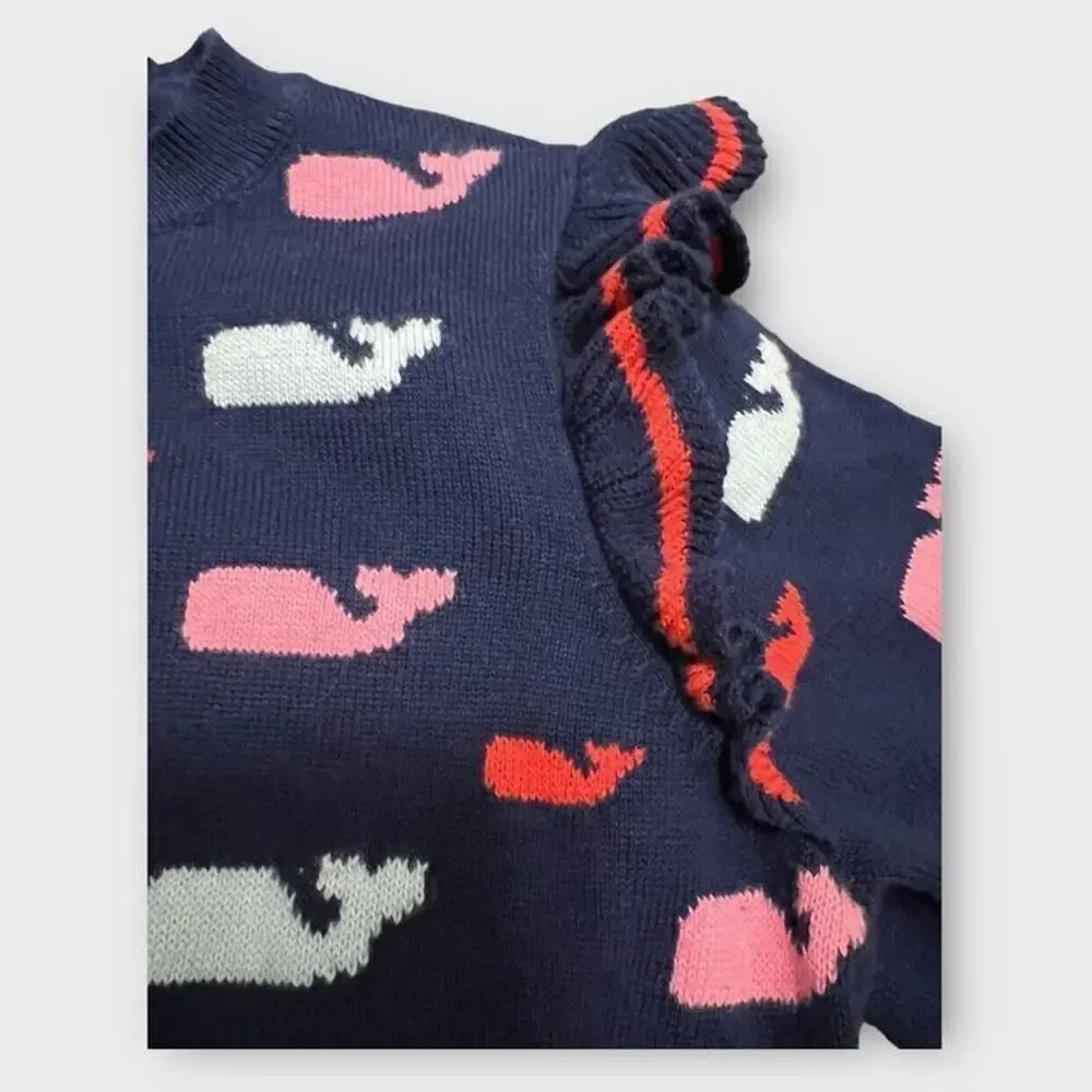 Vineyard Vines Girls M 10-12 Whale Sweater Deep‎ Bay Blue Cotton Pullover